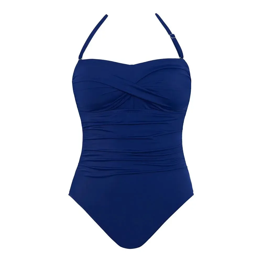 Time and Tru Womens Bandeau‎ Twist Front One Piece Swimsuit Navy Size S (4-6)